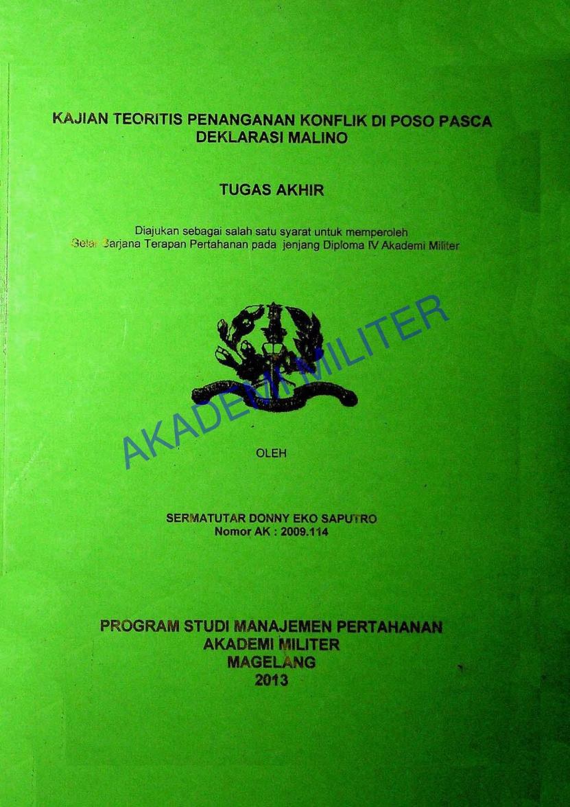 KAJIAN TEORITIS PENANGANAN KONFLIK DI POSO PASCA DEKLARASI MALINO